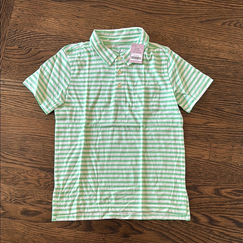 Green Striped Kids Polo Shirt